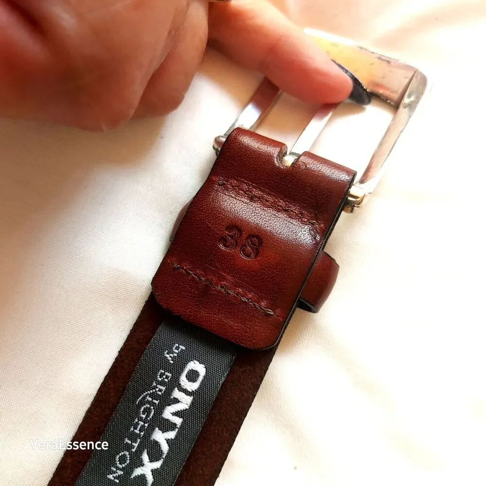 NEW Onyx by Brighton Ranger Belt Mens Size 38 Brown Italian Calfskin VTG